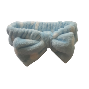 Plush Bow Headbands- Blue With White Dots - Makeupsense